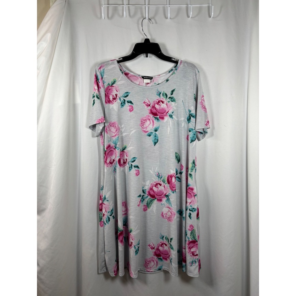 Hemish USA Womens XL Pink Rose Floral Print Pockets T-Shirt Dress SD1087-84